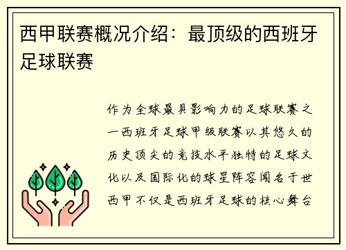 西甲联赛概况介绍：最顶级的西班牙足球联赛